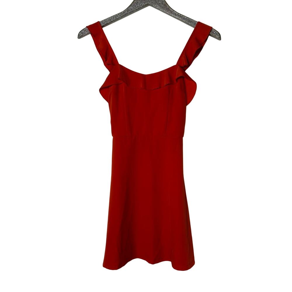 by the way. Red/Orange Ruffle Mini Dress